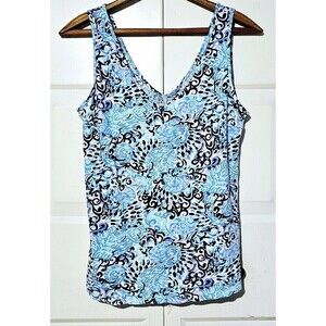 LILLY PULITZER Blue Abstract 100% Cotton Sleeveless Women Tank Top Shirt (XS)